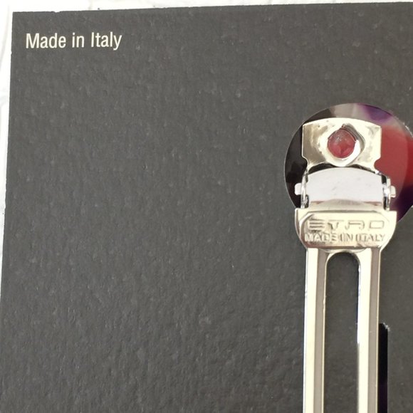 ETRO Milano Made in ITALY Purple Red HAIR CLIP Silver Plated PEGASUS 3.75x1\